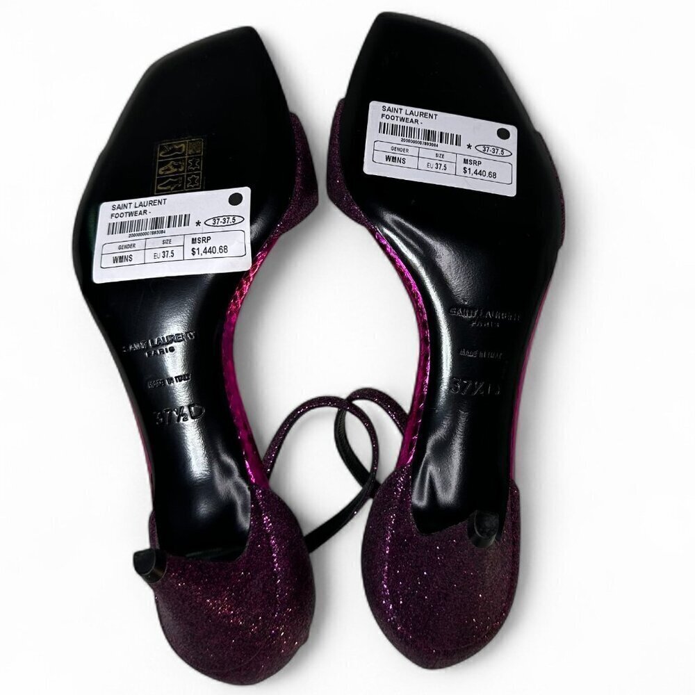 Saint Laurent Paris Glitter Fuchsia Kitten Heel Sandal EU 37.5 NWOB - Picture 14 of 16